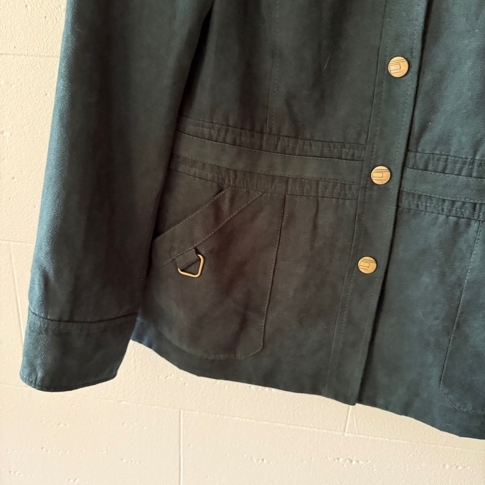 90s | Dark Green Faux Suede Jacket Academia Spring Classic | Size Medium - Picture 3 of 10